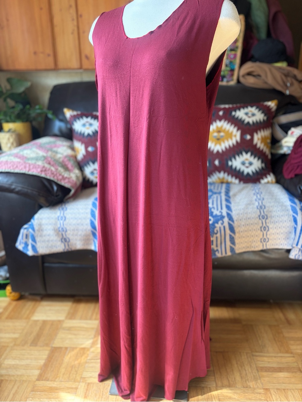 Sleeveless Burgundy Cotton Soft Maxi Tank Dress - Elegant Everyday Style SZ XXL